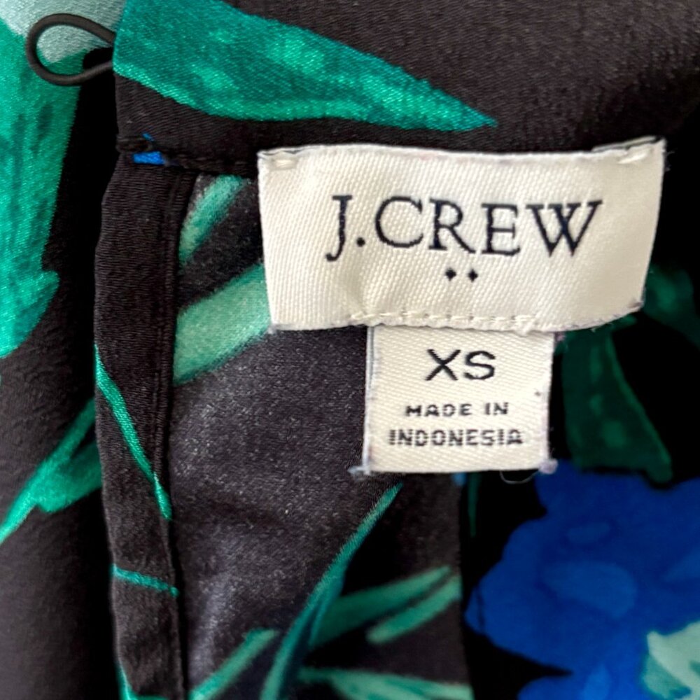 J. Crew Blue Black Floral Short-Sleeve Mock-Neck Whimsigoth Blouse Extra Small - Picture 10 of 10